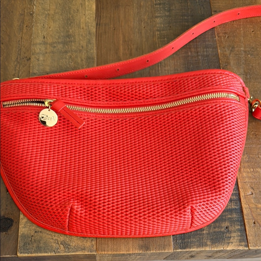Clare V Red Woven Crossbody with Gold Hardware